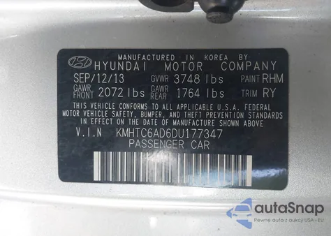 2013 Hyundai Veloster Base W/Black z USA, uszkodzony, nr VIN KMHTC6AD6DU177347